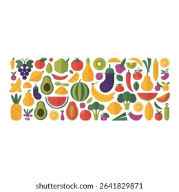Colorful assortment of fresh fruits and vegetables flat design style