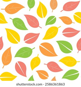 Colorful assortment of leaves in various shapes and sizes on a bright background for seasonal decoration. Vector illustration