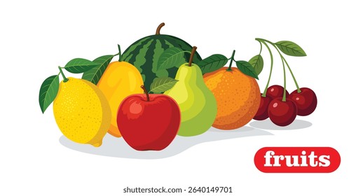 A colorful assortment of various fresh fruits, including apples, pears, and citrus.