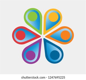 Colorful asterisk abstract logo made of location services icons in vector graphics