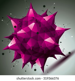 Colorful asymmetric 3D abstract object with connected lines and dots, purple geometric form with lattice structure.
