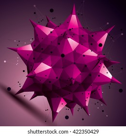 Colorful asymmetric 3D abstract object with connected lines and dots, purple geometric form with lattice structure.