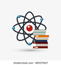 Colorful atom icon over white background
