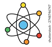 Colorful atom symbol with orbiting electrons and nucleus science and technology icon icon