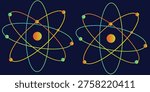 Colorful atomic structure illustration, nuclear energy concept, atom model with electron orbits.