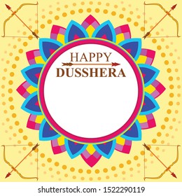 Colorful and attractive background design for the indian festival called dusshera. Some bows and arrows around the bright colored flower in a very unique style.