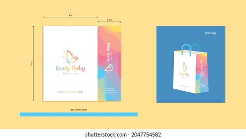 Colorful and attractive portrait Paper Carry bag design with measured lines with blend pattern for baby product brands, kids brands, kids and nursery schools, clothing, playful, fun business designs