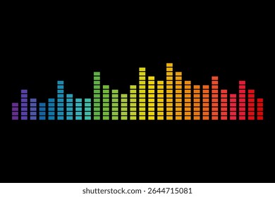 A colorful audio equalizer spectrum on black background, This content was created using vector drawing tools and software, not generated by AI