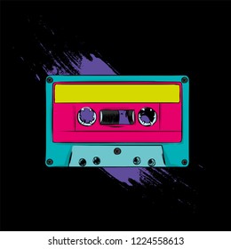 Colorful audio music cassette. Vector illustration. Hand drawn.