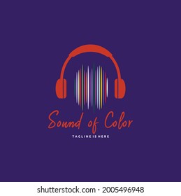 Ondas de sonido coloridas con audífonos Logo de diseño Vector de iconos