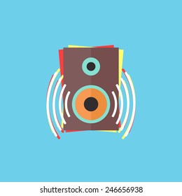 colorful audio speaker icon. concept of listening music. isolated on blue background. flat style modern vector illustration