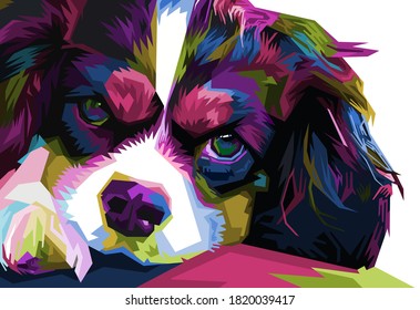 bunter Hundekopf mit coolem, isoliertem Hintergrund im Pop-Art-Stil. WPAP-Stil