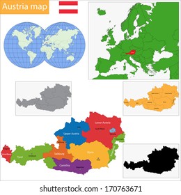 Colorful Austria map with states and main cities