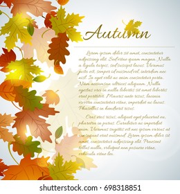 Colorful autumn background with faded leaves vertical composition and drawn style decorative text and place for editable text vector illustration