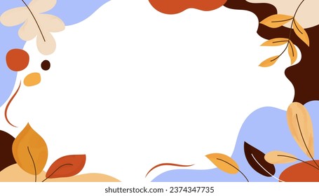 Colorido fondo otoñal. Diseño horizontal de banner. Plantilla de marco de hojas de otoño. Ilustración vectorial plana para afiche, tarjeta de saludo, invitación, volante