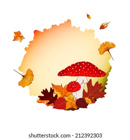 Colorful Autumn Background with Leaf and Mushroom