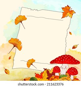 Colorful Autumn Background with Leaf and Notepaper