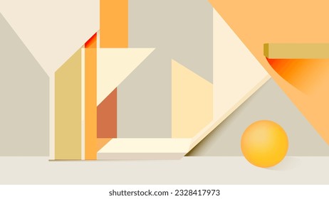 Colorful autumn banner product display cylindrical shape podium geometric poster design empty space.
