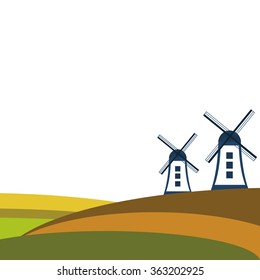 Colorful Autumn Fields With Windmills