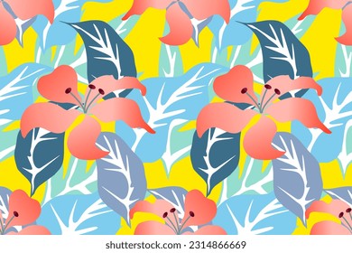  colorful autumn flower graphic design with yellow background for fabric pattern, wrapping paper, wallpaper.