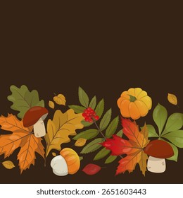Colorido outono colheita vetor ilustração com abóboras, cogumelos, e folhas de queda vibrantes. Ideal para projetos sazonais, capturando a essência da queda como beleza natural.