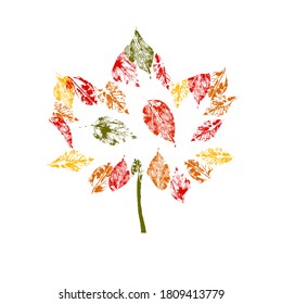 Colorful autumn leaf. Maple yellow leaf. Mixed media. Vector illustration