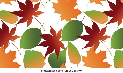 Patrón de hojas de otoño colorido: una ilustración decorativa con varias hojas de otoño en tonos cálidos, destacando la belleza de la temporada de otoño con Elementos artísticos y estacionales