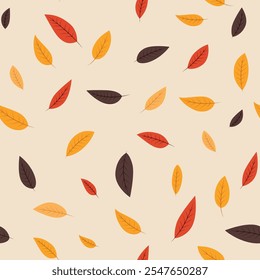 Colorful autumn leaf pattern on a beige background, ideal for fall-themed vector illustrations and designs	