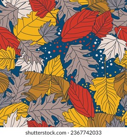 Patrón transparente colorido de hojas de otoño, ilustración vectorial
