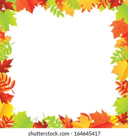Colorful Autumn Leafs Frame, Vector Illustration