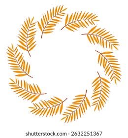 Colorful autumn leaves arranged in a circular pattern on a white background for seasonal decor