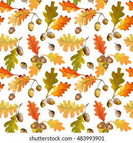 Colorful Autumn Leaves Background - Seamless Pattern - in Watercolor Style - Vector 
