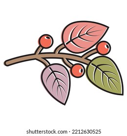 Colorful autumn leaves and berries. Isolated on white background. Simple cartoon flat style. vector illustration.