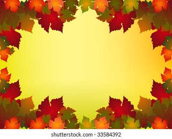 colorful autumn leaves in a border pattern with space for copy