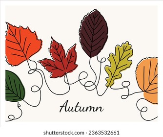 Colorful Autumn Leaves Collection with Intricate Outlines and Curved Lines from Various Trees