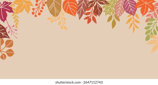 Colorful autumn leaves decoration illustration. Autumnal natural decoration illustration for seasonal background. Vector illustration.