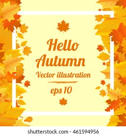 Colorful autumn leaves with frame. Background vector.