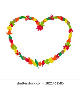 Colorful autumn leaves frame. Vector illustration on white background.