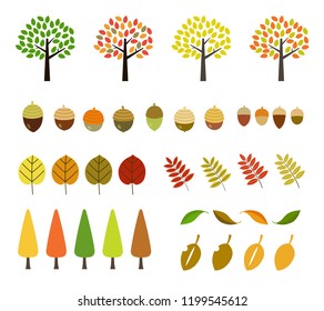 Colorful autumn leaves icon set