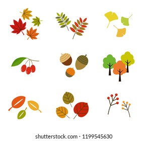 Colorful autumn leaves icon set