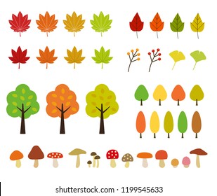 Colorful Autumn leaves icon set