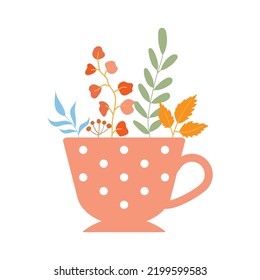 Colorful autumn leaves in a mug instead of a vase. vector illustration