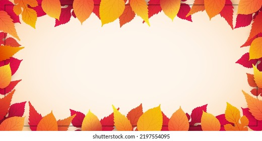 Colorful Autumn Leaves Pattern Background Layout, Advertising Design Template with Frame of Fallen Red, Golden and Brown Leaves - Multi Purpose Design with Copyspace, Room, Place for Your Text