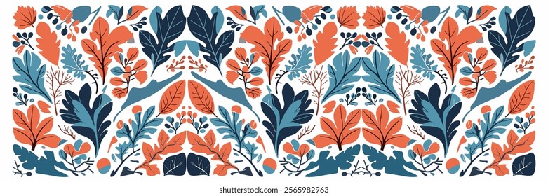 Colorful Autumn Leaves Pattern Vector Illustration Isolated on White Background for wallpaper, wrapping paper, pattern filling, textile, autumn greeting card