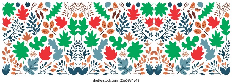 Colorful Autumn Leaves Pattern Vector Illustration Isolated on White Background for wallpaper, wrapping paper, pattern filling, textile, autumn greeting card