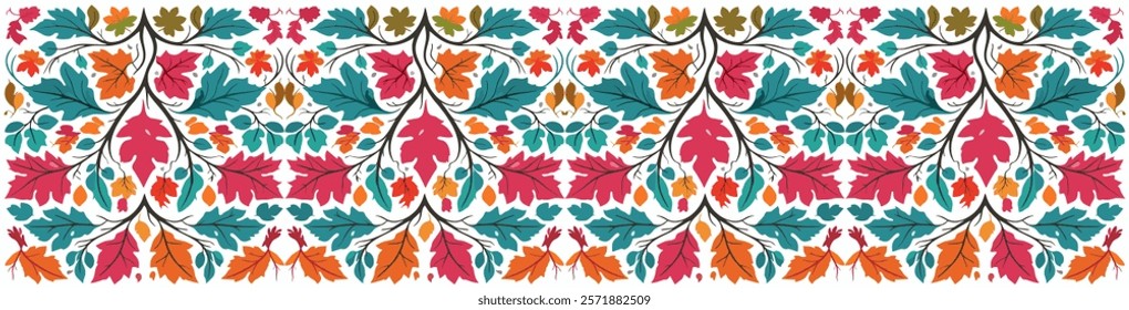 Colorful Autumn Leaves Pattern Vector Illustration Isolated on White Background for wallpaper, wrapping paper, pattern filling, textile, autumn greeting card