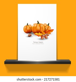 colorful autumn leaves, pumpkin, acorn, poster illustration