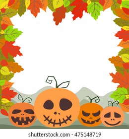 Colorful autumn leaves and pumpkins. Frame for your design.
