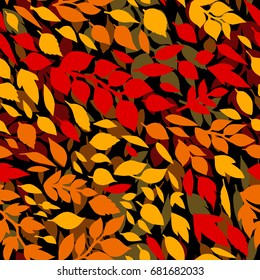 Colorful autumn leaves, red orange, yellow, seamless pattern, vector