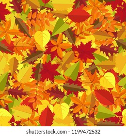 Colorful Autumn leaves seamless pattern background. Season holidays decoration, wrapping paper, textile print, generic fall background etc. Vector illustration